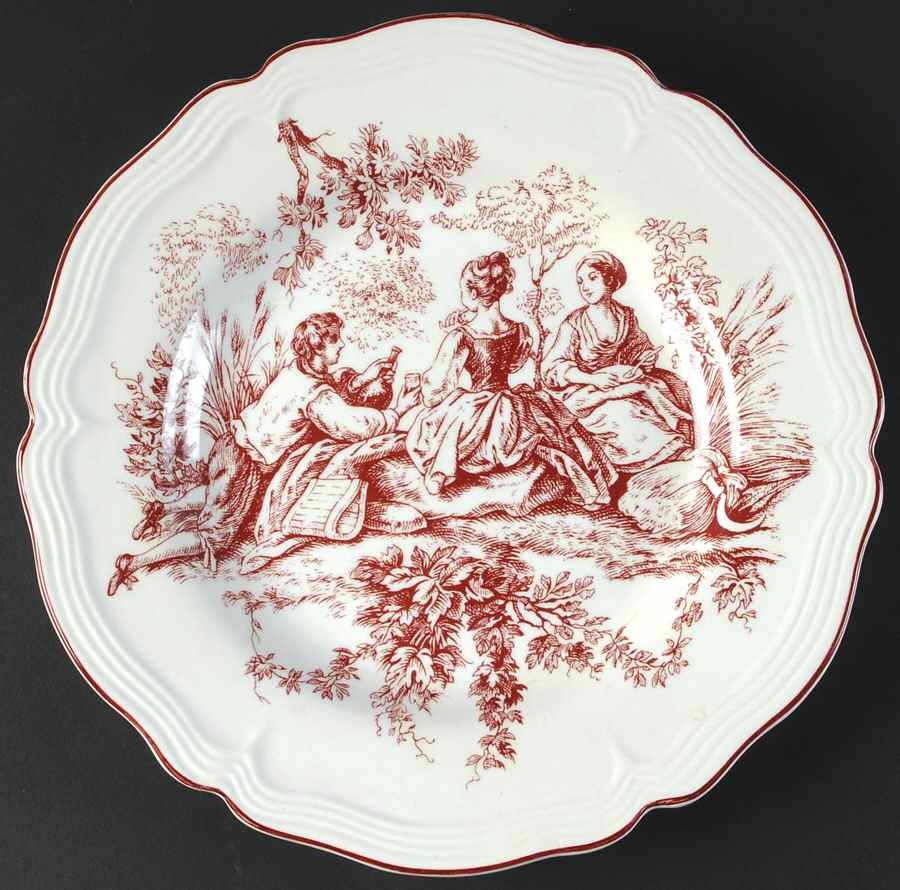 New England Toile Burgundy Dinner Plate by Tabletops Unlimited-1