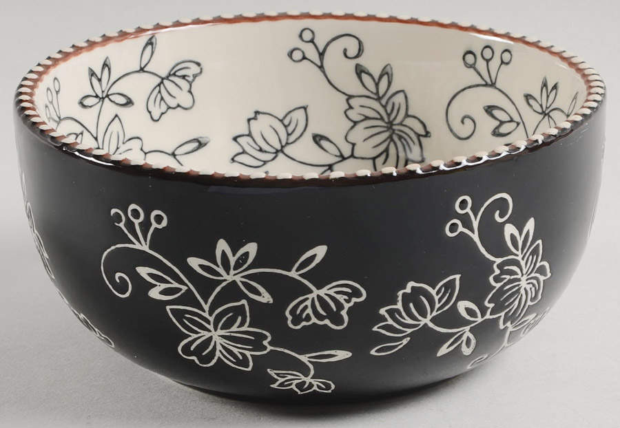 Floral Lace Black Soup/Cereal Bowl by Temp-Tations-1