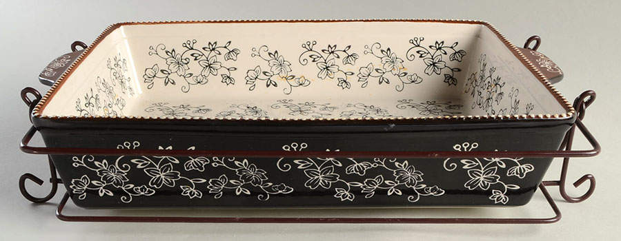 Floral Lace Black Metal Stand for 15" Rectangular Baker by Temp-Tations-1