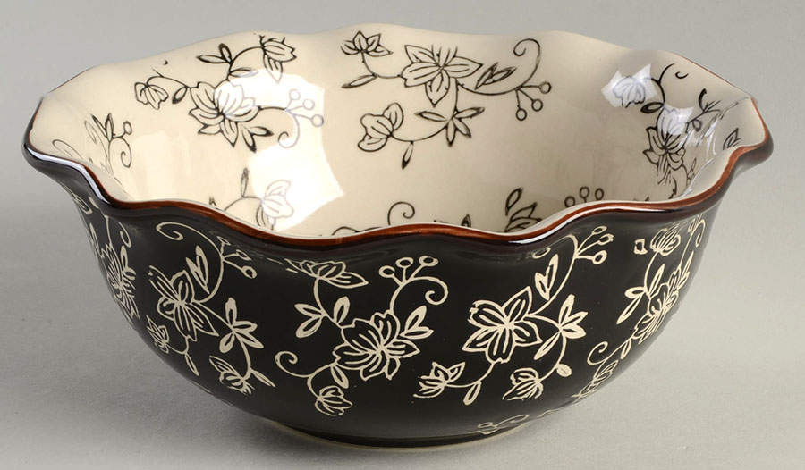 Floral Lace Black 8" Round Fluted Bowl by Temp-Tations-1