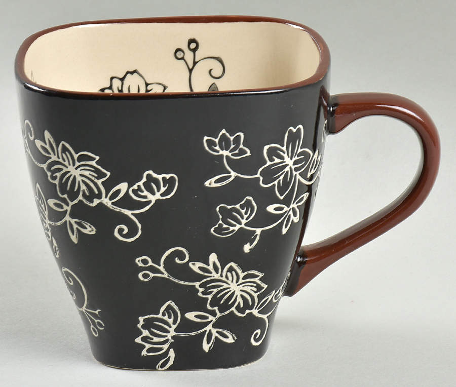 Floral Lace Black Square Mug by Temp-Tations-1