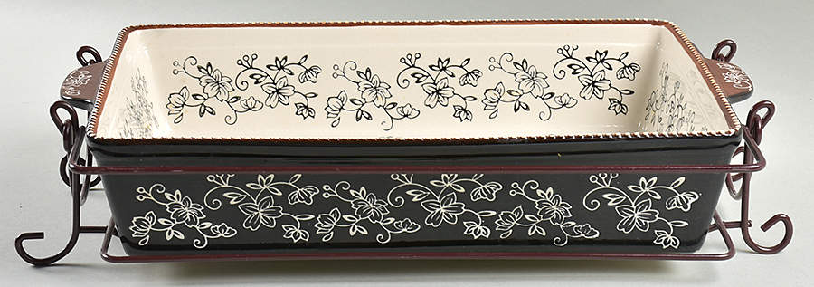 Floral Lace Black 15" Rectangular Baker w/Metal Stand by Temp-Tations-1