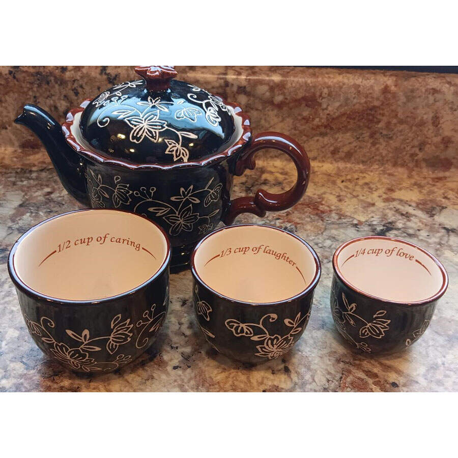 Floral Lace Black Measuring Cup Set &  Lid by Temp-Tations-1
