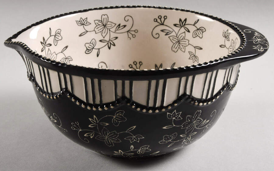 Floral Lace Black 11" Nesting Bowl with Spoit by Temp-Tations-1