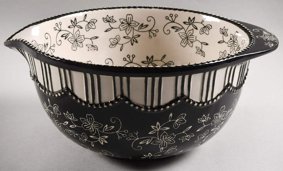 Floral Lace Black 12" Nesting Bowl with Spout by Temp-Tations-1