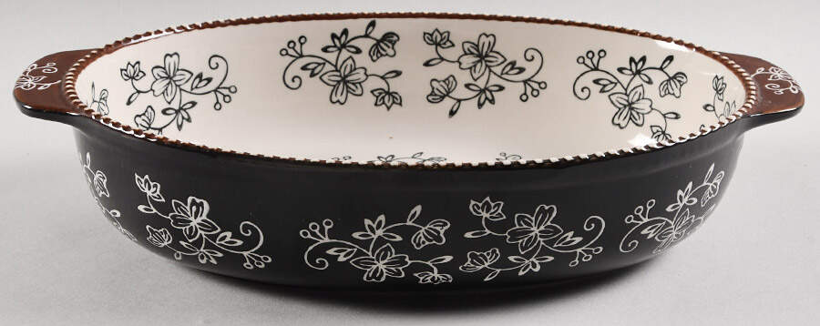Floral Lace Black 13" Oval Baker by Temp-Tations-1