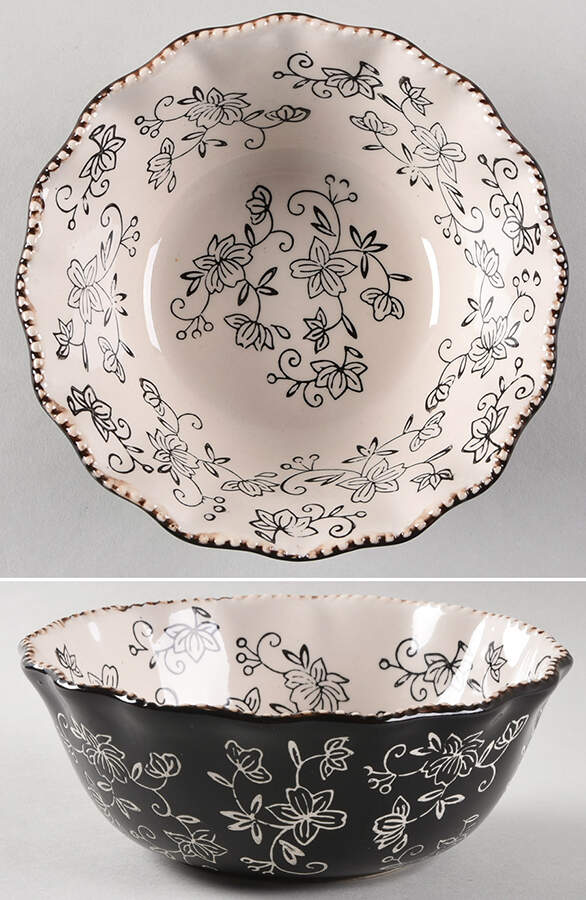 Floral Lace Black Soup/Cereal Bowl by Temp-Tations-1