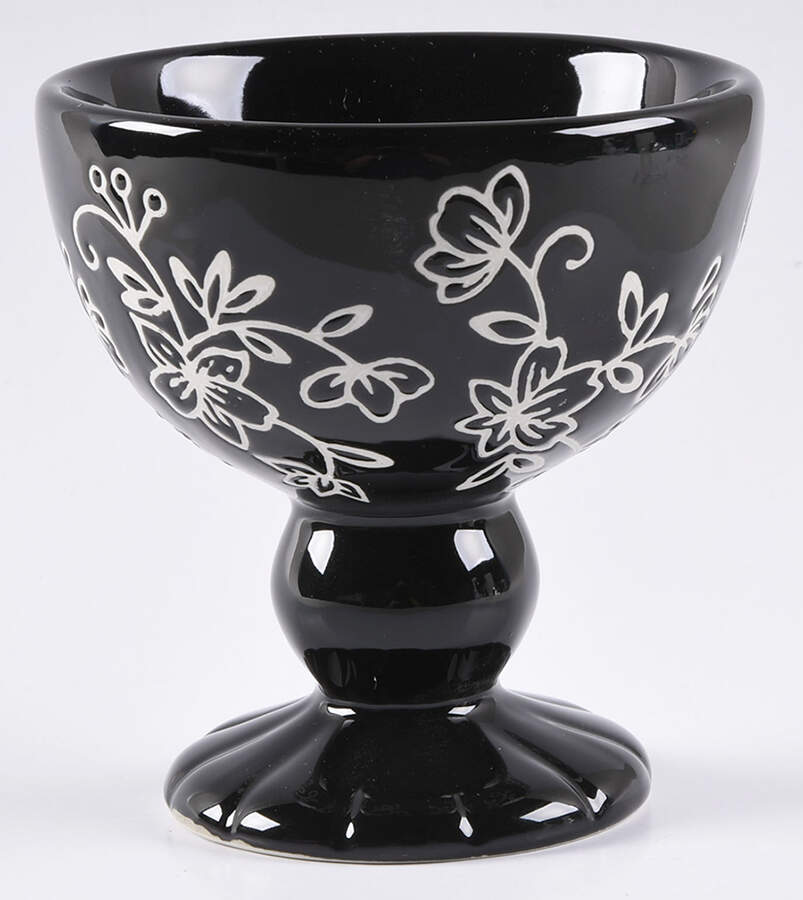Floral Lace Black Footed Dessert Bowl by Temp-Tations-1