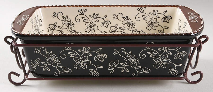 Floral Lace Black 11" Rectangular Baker & Metal Stand by Temp-Tations-1