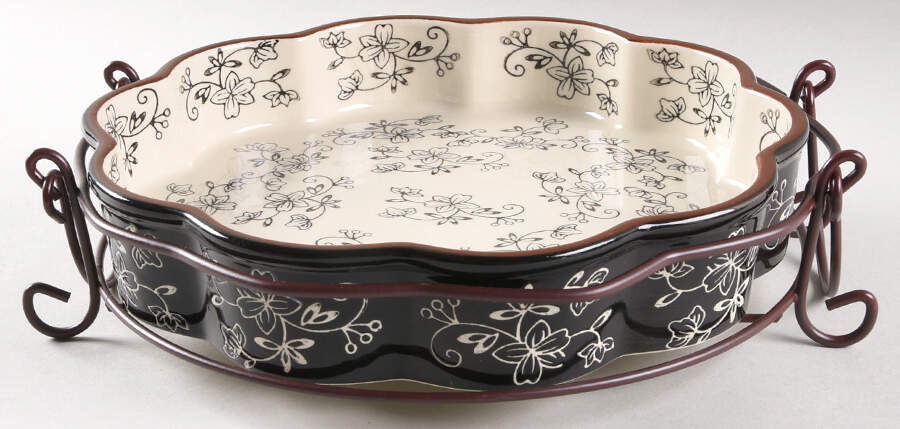 Floral Lace Black 10" Quiche with Metal Holder by Temp-Tations-1