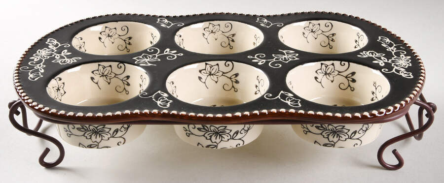 Floral Lace Black Muffin Pan (Holds 6 Muffins) & Metal Stand by Temp-Tations-1