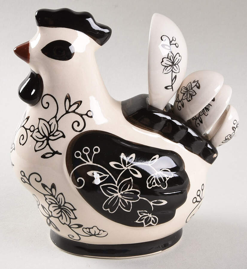 Floral Lace Black (4 Pc) Measuring Spoon Set & Holder by Temp-Tations-1