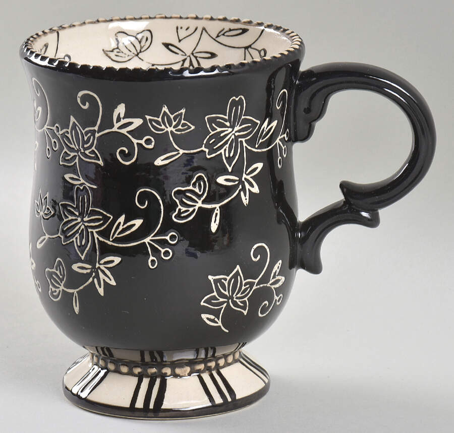 Floral Lace Black Footed Mug by Temp-Tations-1