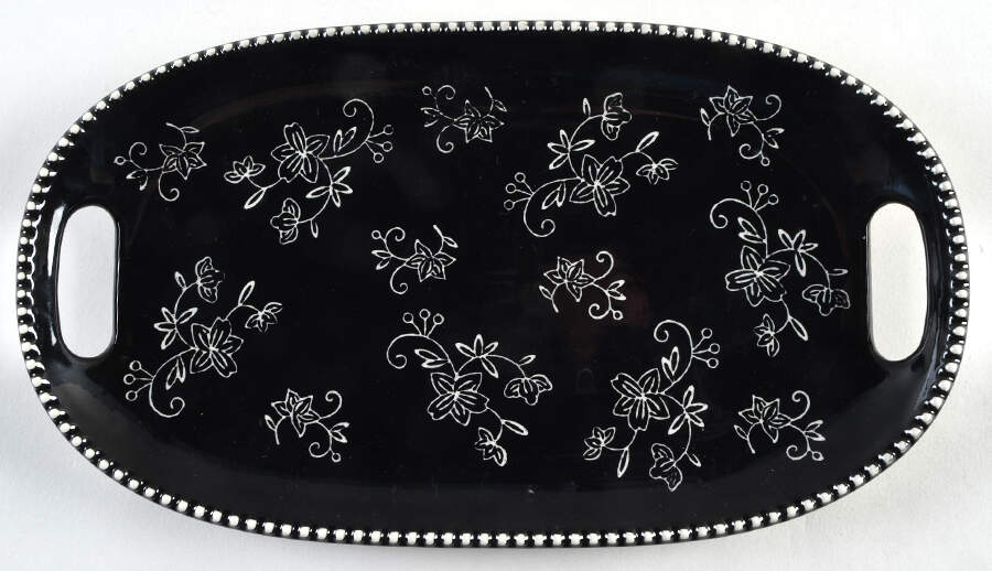 Floral Lace Black 12" Oval Handled Tray by Temp-Tations-1