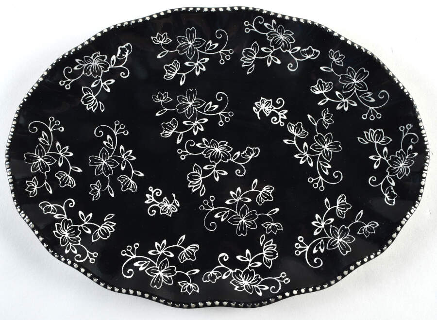 Floral Lace Black 14" Oval Ruffled Serving Platter by Temp-Tations-1