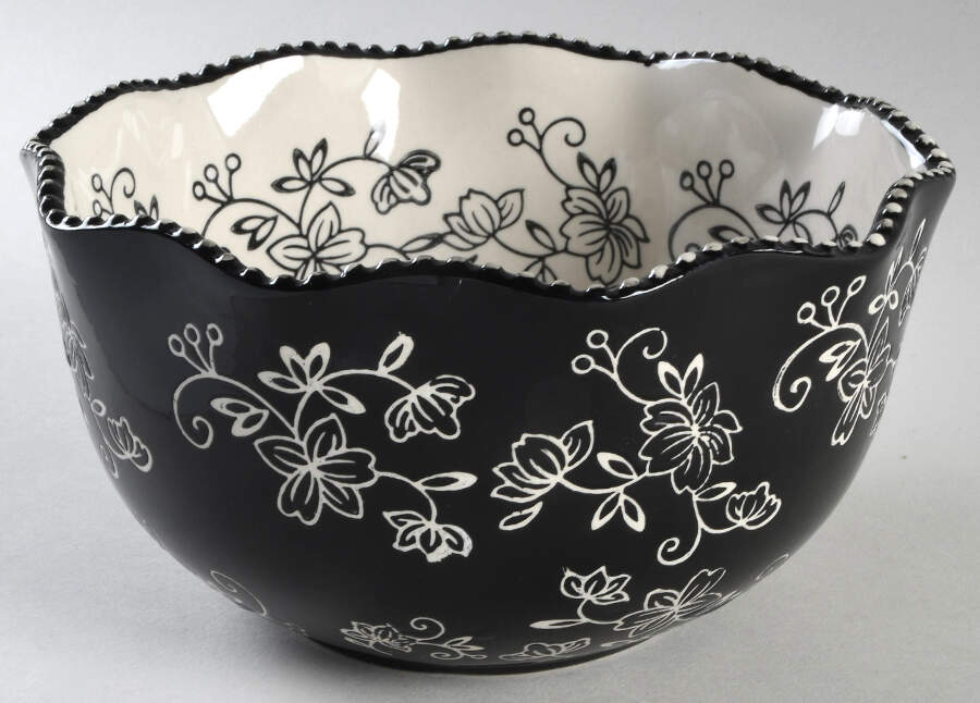 Floral Lace Black 7" Round Ruffled Bowl by Temp-Tations-1