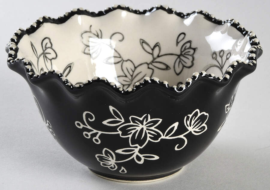 Floral Lace Black 5" Ruffled Bowl by Temp-Tations-1