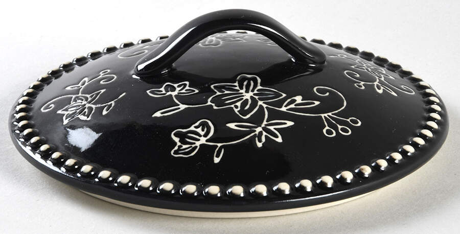 Floral Lace Black Lid for 1 Pt Round Casserole by Temp-Tations-1