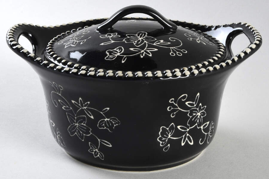 Floral Lace Black 1 Pt Round Covered Casserole by Temp-Tations-1