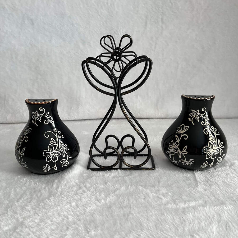 Floral Lace Black Salt & Pepper w/Metal Stand by Temp-Tations-1