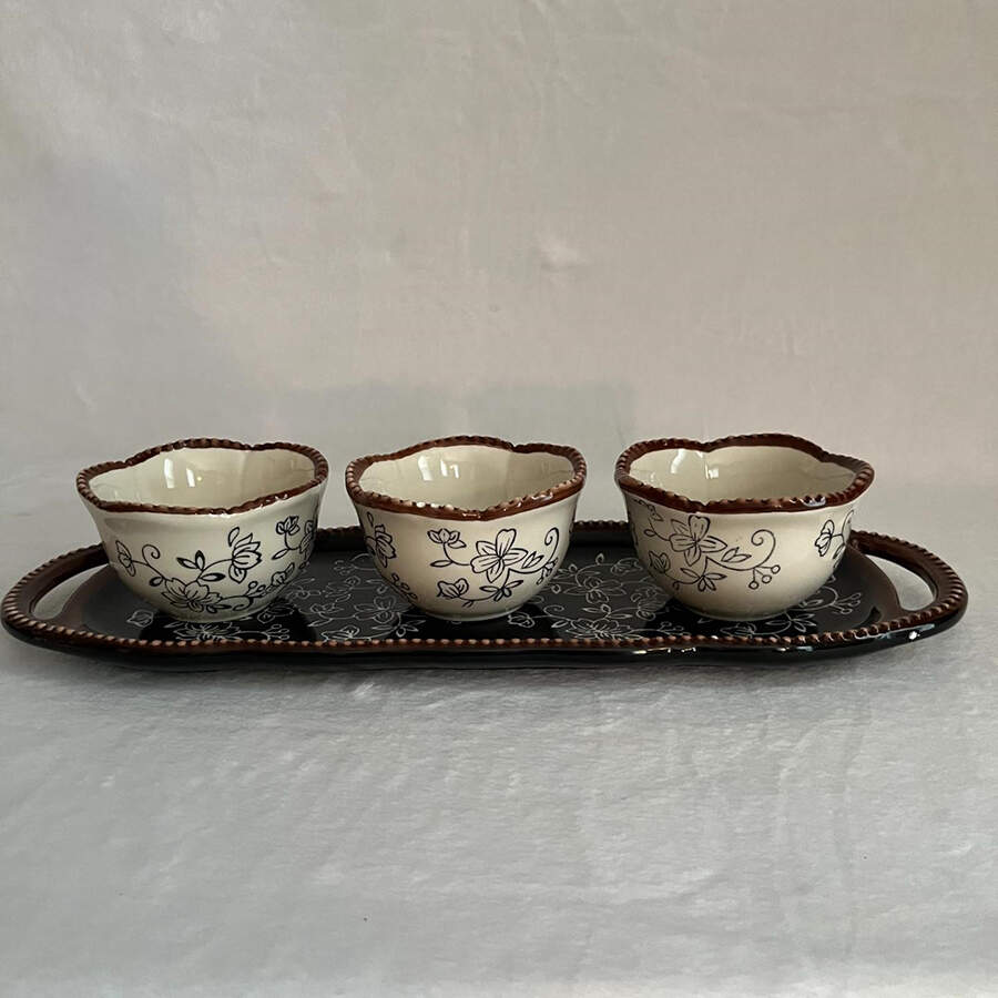Floral Lace Black 3 Votive Candleholders with Tray by Temp-Tations-1