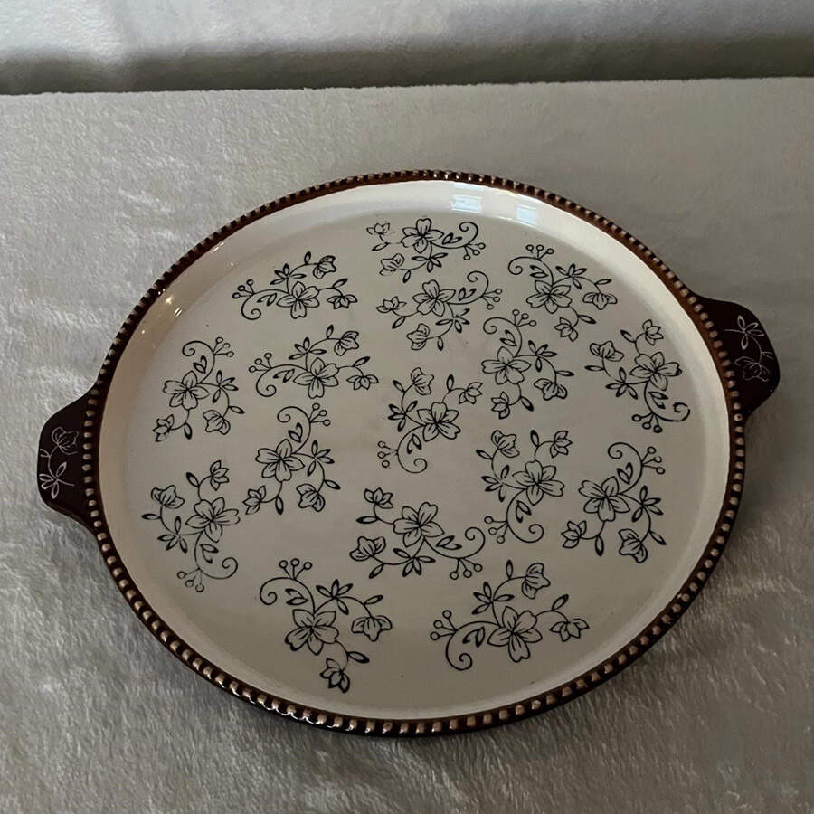Floral Lace Black 11" Round Lid-It (Trivet,Tray,Baker Lid) by Temp-Tations-1