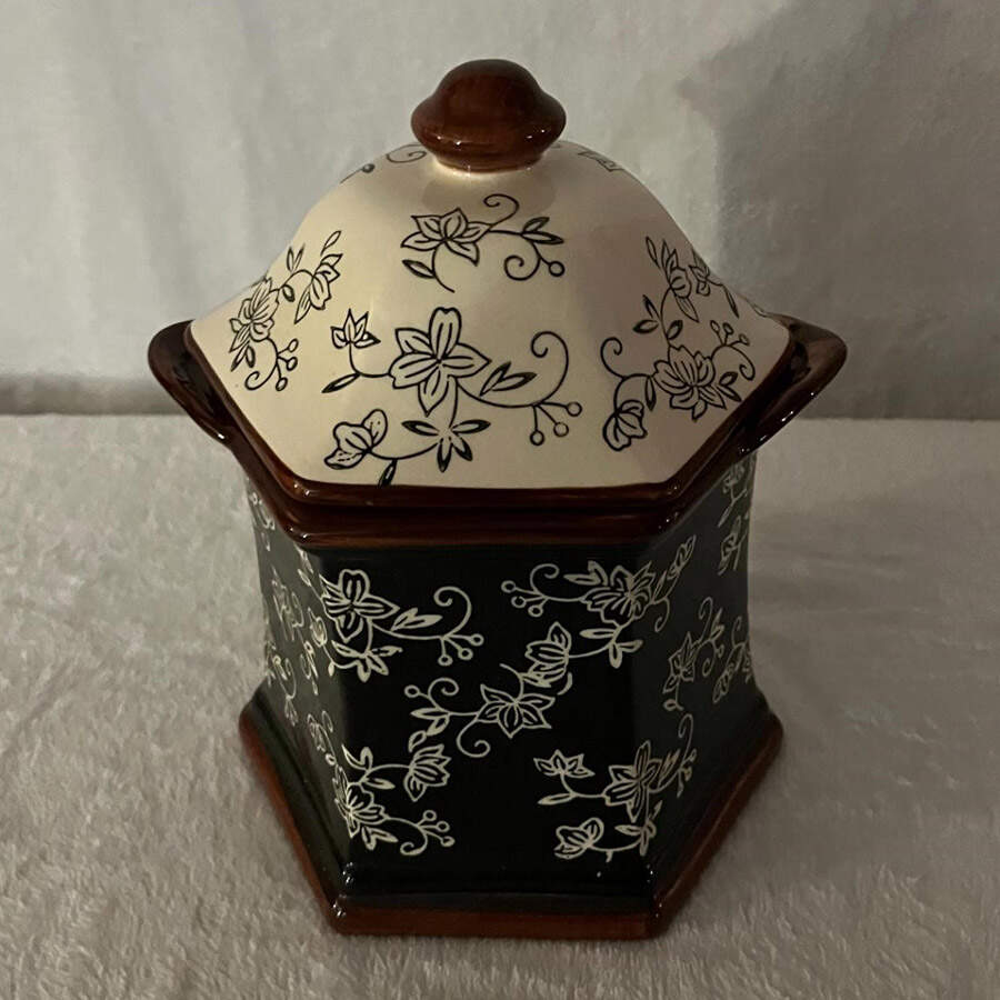 Floral Lace Black Large Canister & Lid by Temp-Tations-1