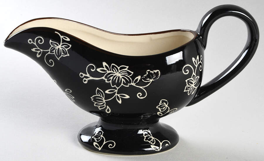 Floral Lace Black Gravy Boat by Temp-Tations-1