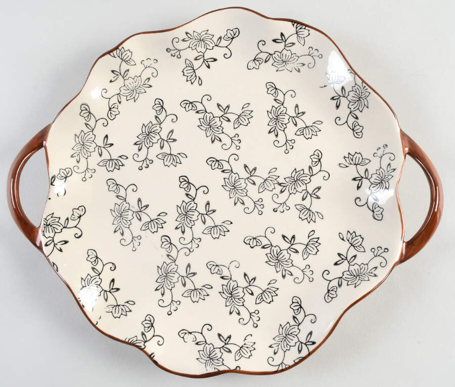 Floral Lace Black 12" Handled Chop Plate (Round Platter) by Temp-Tations-1