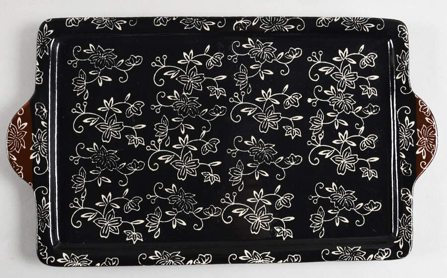 Floral Lace Black 13" Rectangular Tray by Temp-Tations-1