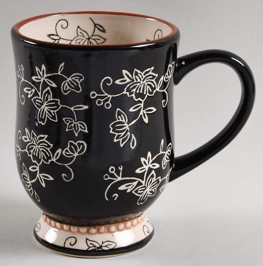 Floral Lace Black Footed Mug (No Lid-It or Spoon) by Temp-Tations-1