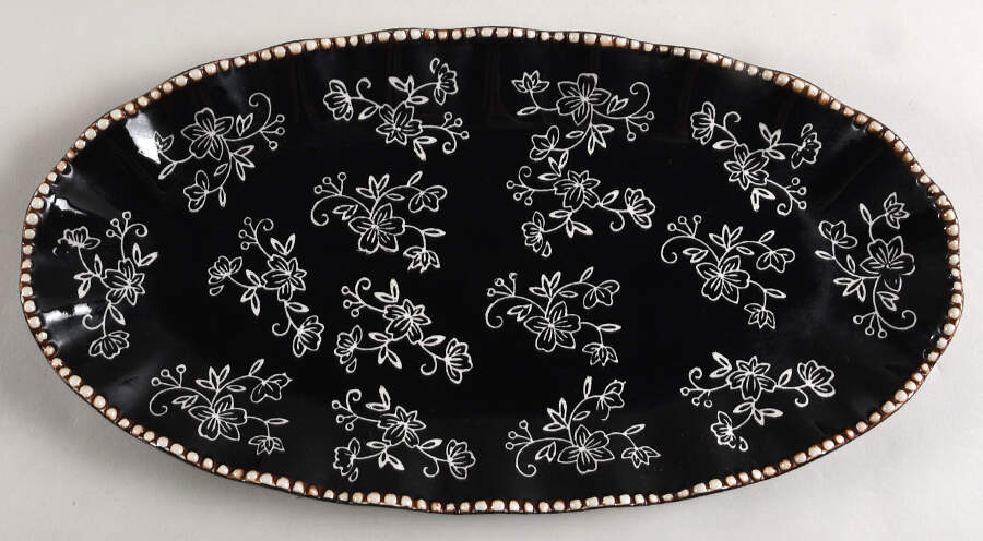 Floral Lace Black 16" Ruffled Platter by Temp-Tations-1