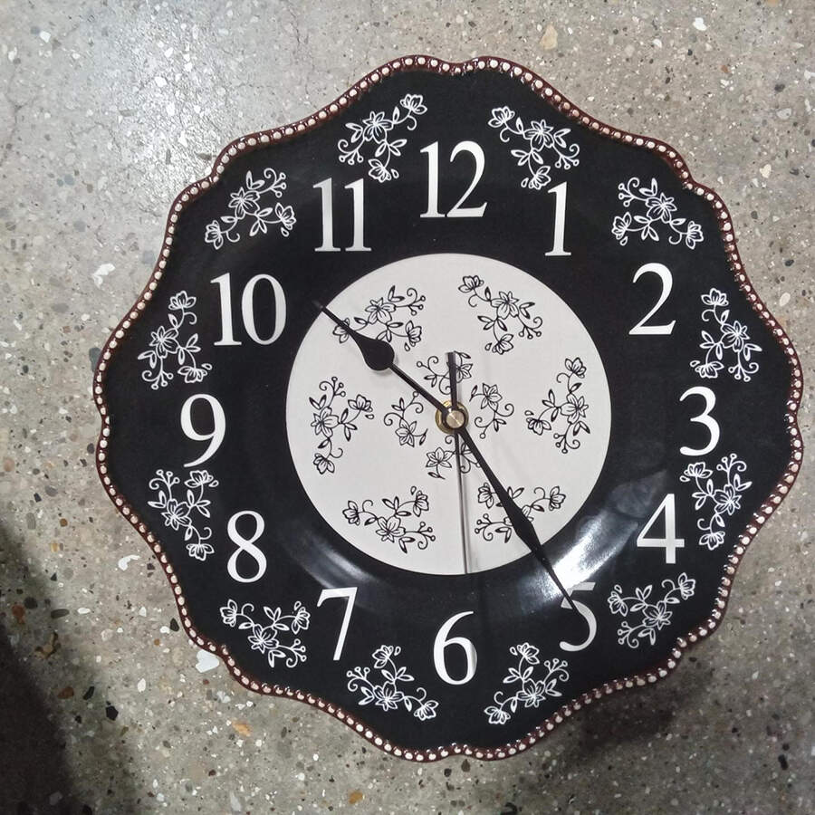 Floral Lace Black Clock Plate by Temp-Tations-1