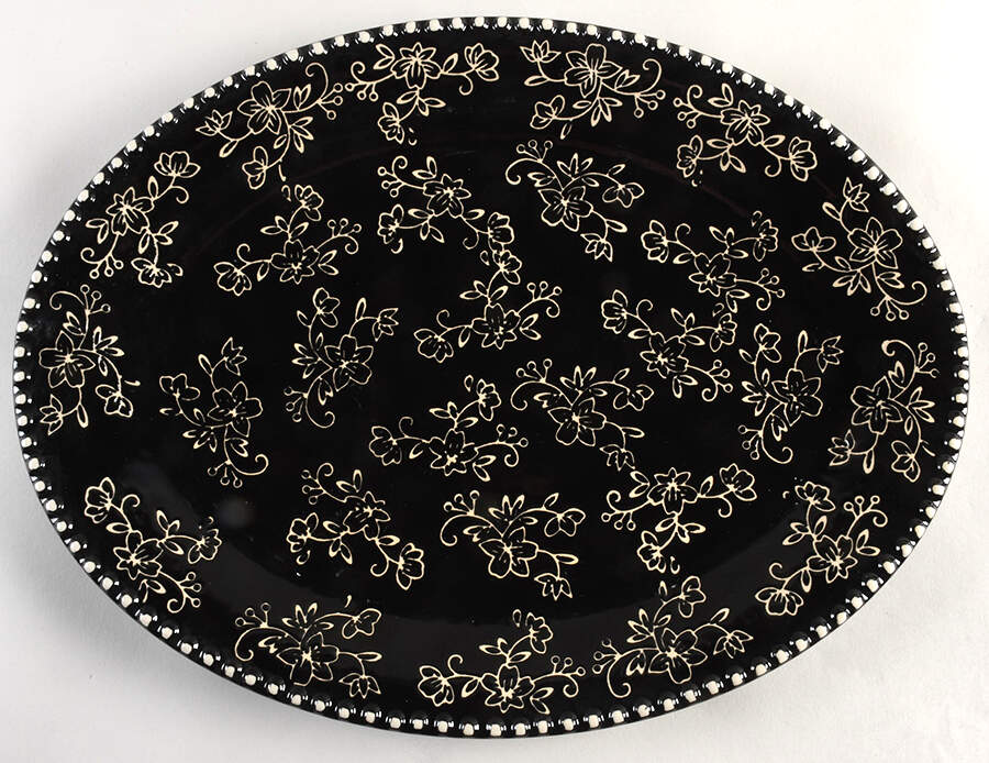 Floral Lace Black 16" Oval Serving Platter by Temp-Tations-1