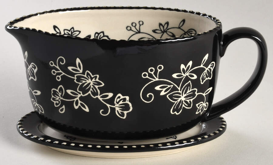 Floral Lace Black Gravy Boat & Underplate by Temp-Tations-1