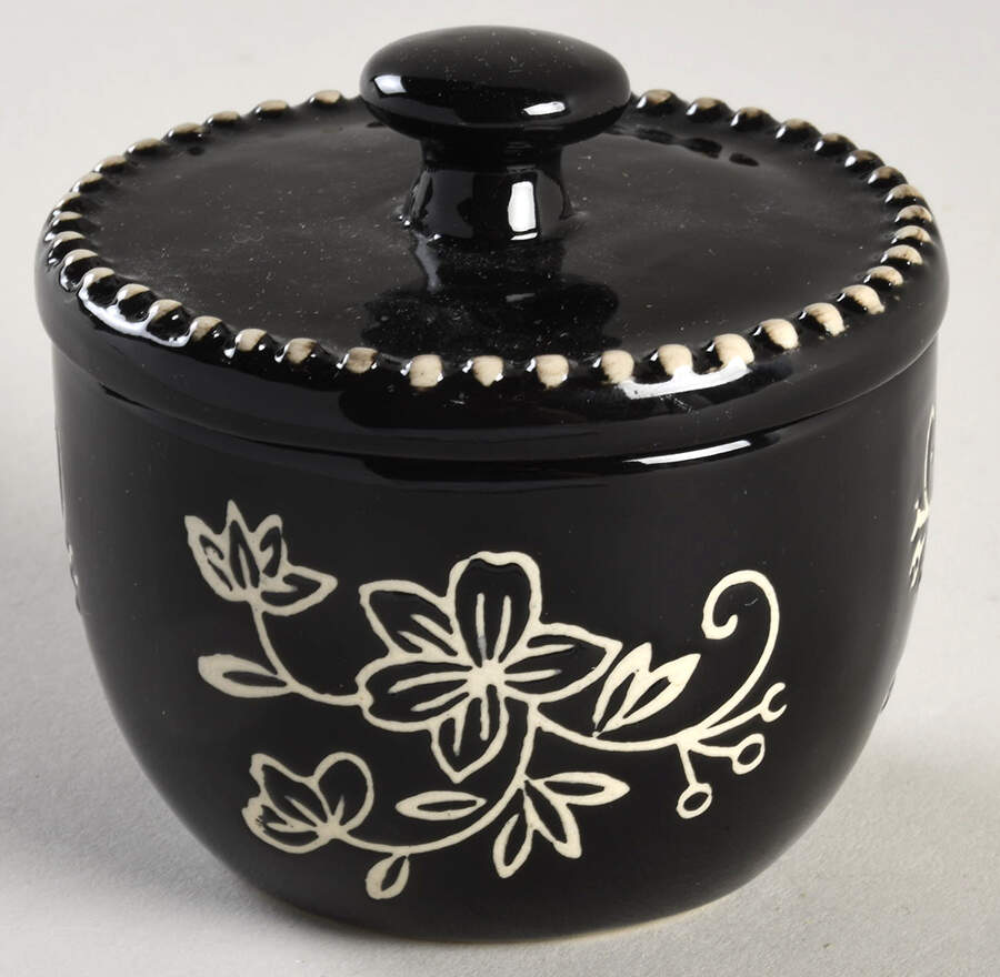 Floral Lace Black Condiment Jar & Lid by Temp-Tations-1