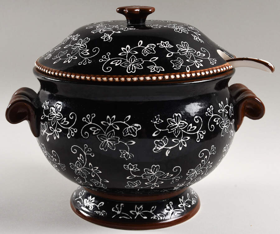 Floral Lace Black Tureen & Lid w/Ladle by Temp-Tations-1