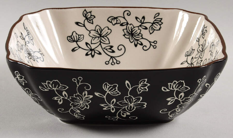 Floral Lace Black Square Soup/Cereal Bowl by Temp-Tations-1