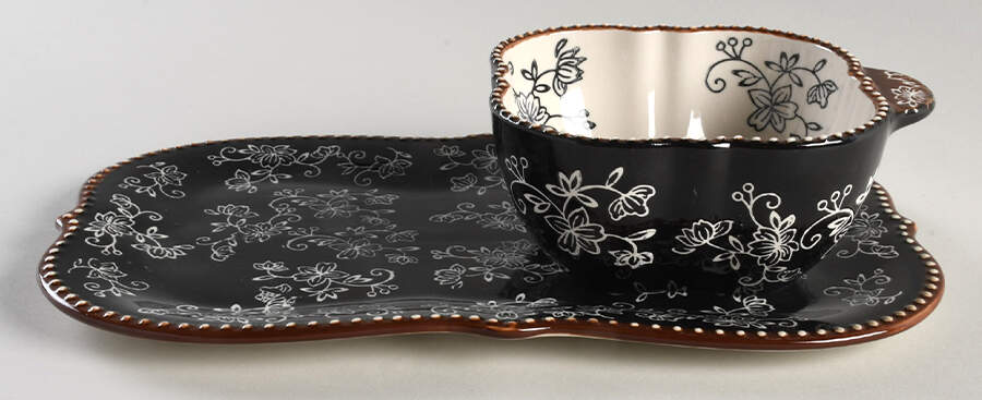 Floral Lace Black Soup & Sandwich Set (Tray & Bowl) by Temp-Tations-1