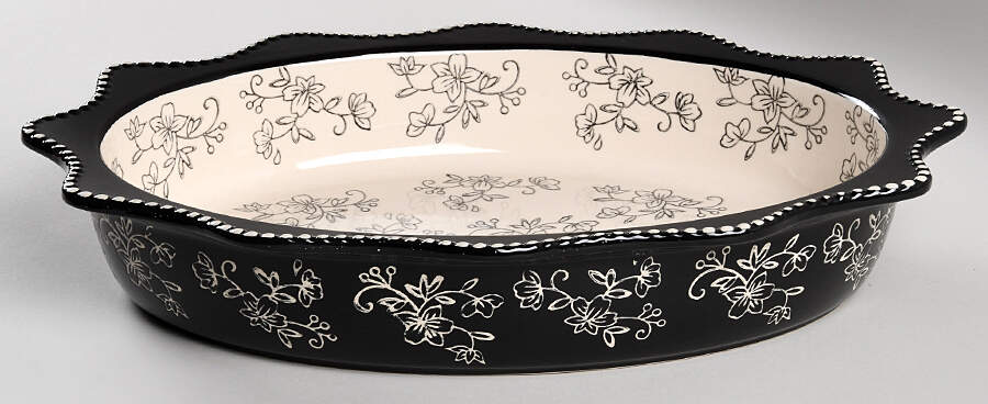 Floral Lace Black 16" Oval Scalloped Baker by Temp-Tations-1
