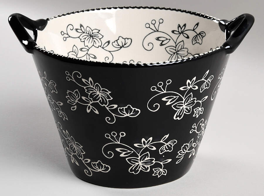 Floral Lace Black Handled Serving Bowl/Bucket by Temp-Tations-1