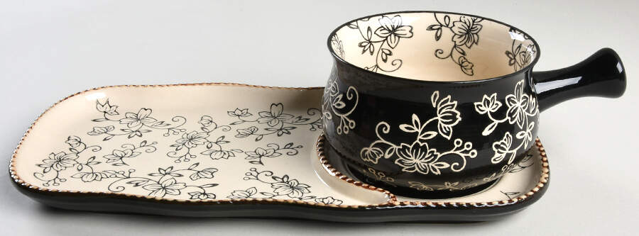 Floral Lace Black Soup Mug & Sandwich Set by Temp-Tations-1