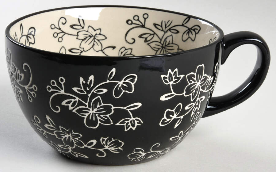 Floral Lace Black Soup Mug No Lid-It by Temp-Tations-1