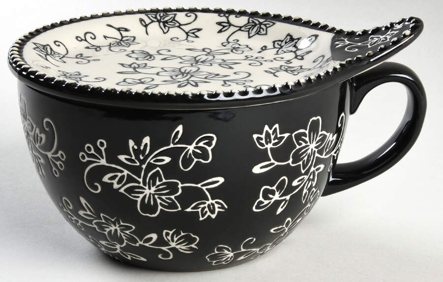 Floral Lace Black Soup Mug & Lid-It by Temp-Tations-1