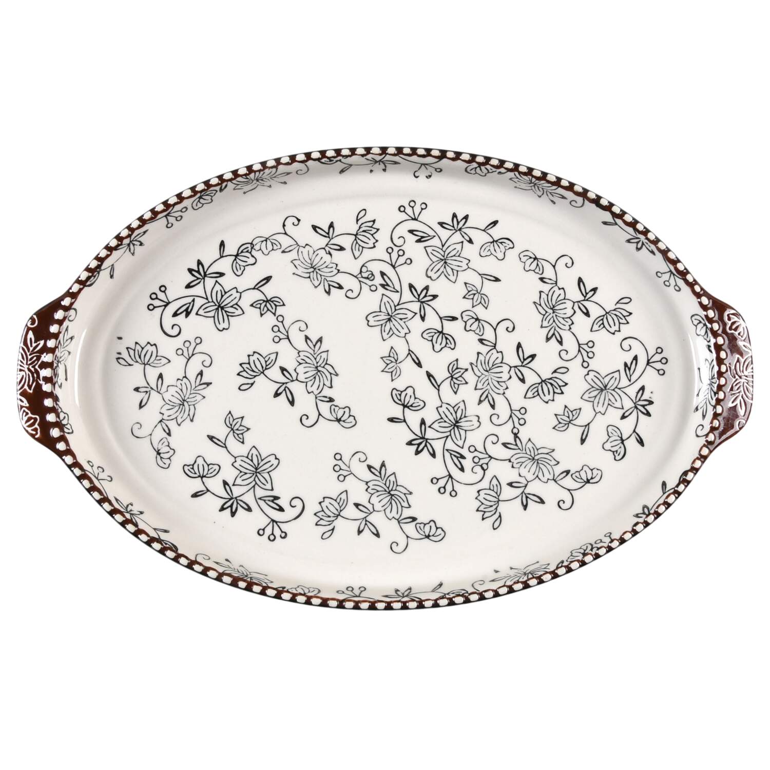 Floral Lace Black 13" Oval Tray by Temp-Tations-1