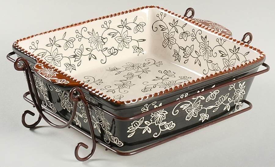Floral Lace Black 8" Square Baker & Metal Stand by Temp-Tations-1