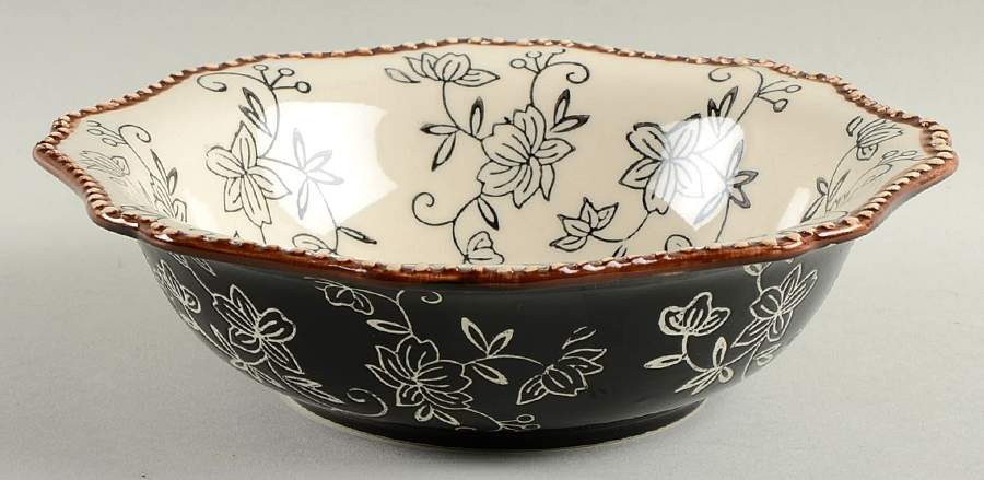 Floral Lace Black Soup/Cereal Bowl by Temp-Tations-1