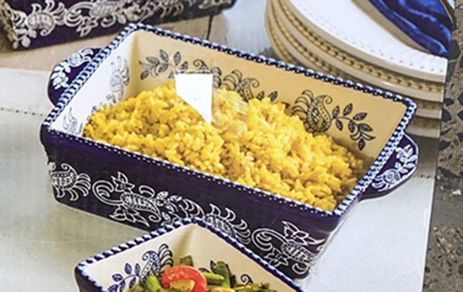 Floral Lace-Blue Medium Rectangular Oven-to-Table Baker by Temp-Tations-1