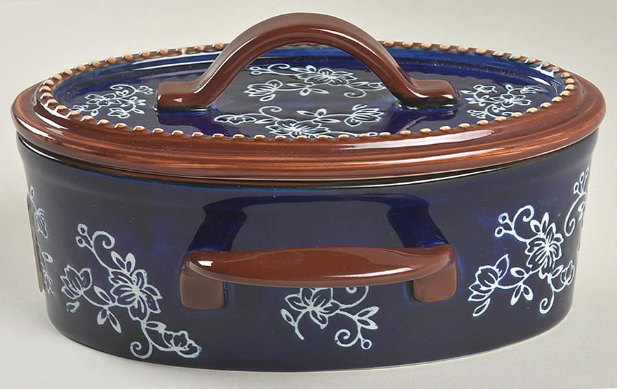 Floral Lace-Blue 16 Oz Oval Individual Casserole & Lid by Temp-Tations-1