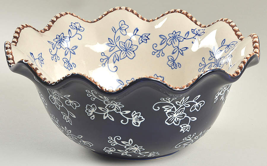 Floral Lace-Blue 10" Ruffled Bowl by Temp-Tations-1